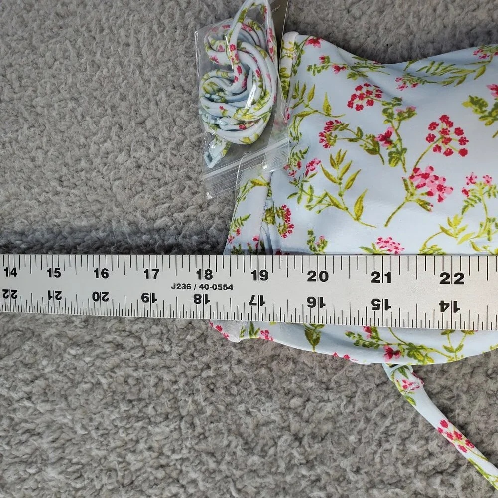 J. Crew cloud meadow blue floral Knot bandeau bikini‎ top